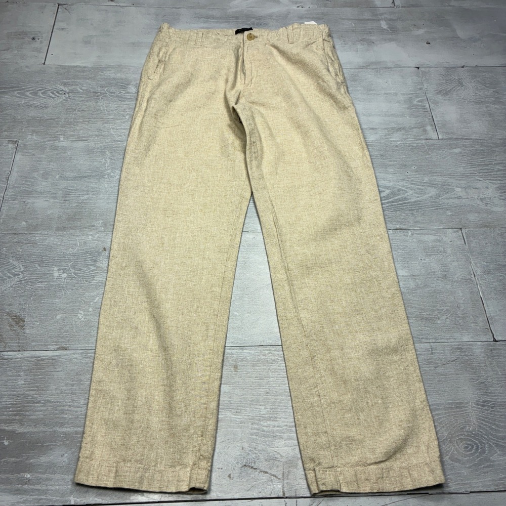 Banana Republic Linen Cotton Pants Mens 32x32 Khaki Beige Straight Leg Casual